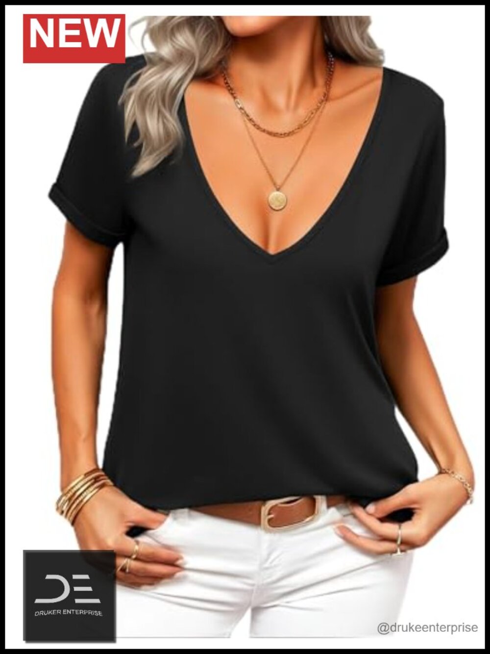 Deep V Neck Sexy T-Shirt Short Sleeve Summer Low Cut Tops for Women
